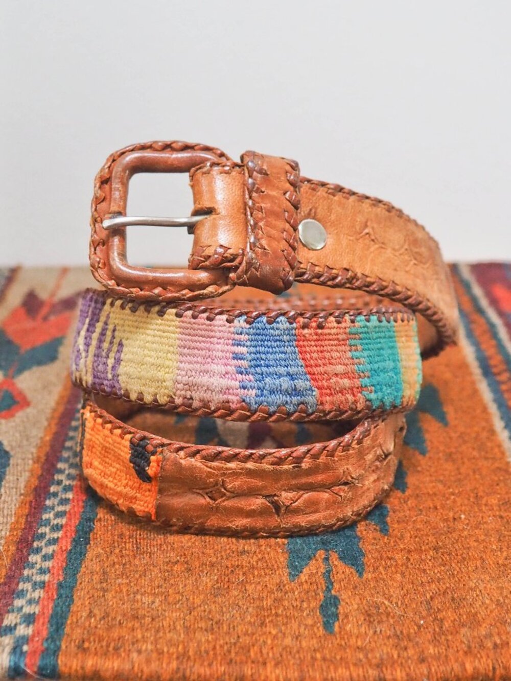 90s Woven Leather Belt - Size 28 - XS - Mexican Rainbow Leather Belt